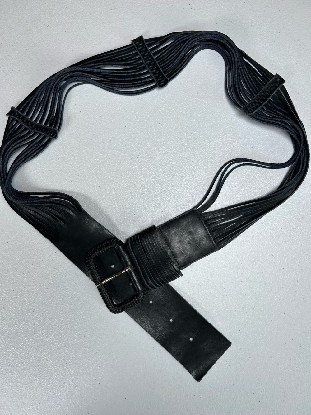 Vintage Newport News Black Leather Multi Strand Statement Belt Large Y2K Glam